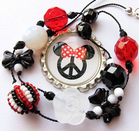 Knotted Peace Minnie Mouse Inspired Bottle Cap Beaded Necklace