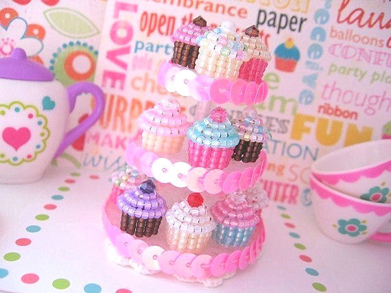 Customized Tiny Beaded Birthday Party Cupcake Necklace