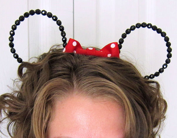 Beaded Minnie Mouse Ears Headband Hat Red Bow