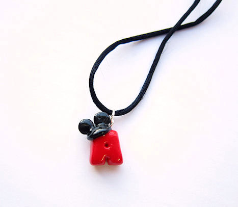 Disney Mickey Mouse Ears Inspired Initial Necklace Red With Black Ears
