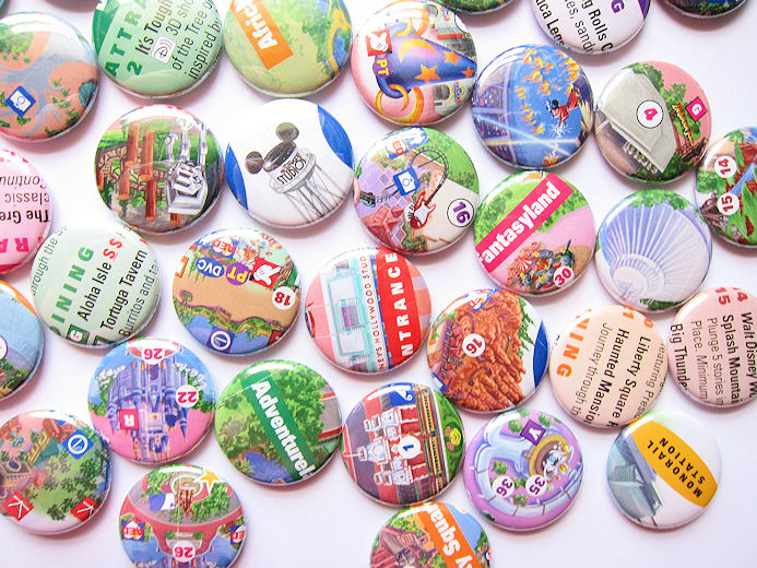 Walt Disney World Park Map Buttons Set Of Five Magic Kingdom Epcot ...