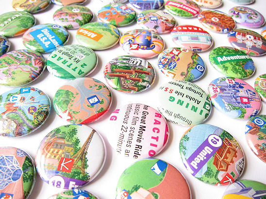 Walt Disney World Park Map Buttons Set Of Five Magic Kingdom Epcot ...