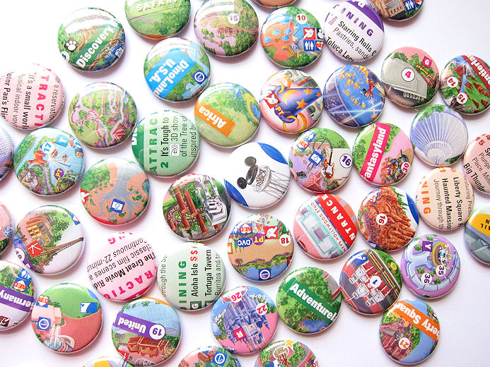 Walt Disney World Park Map Buttons Set Of Five Magic Kingdom Epcot ...